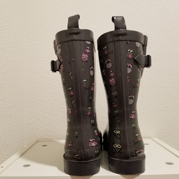 CAPELLI Womans Owl Rubber Rain Boots Size 9 Mid-Calf Side Buckle - Picture 5 of 9